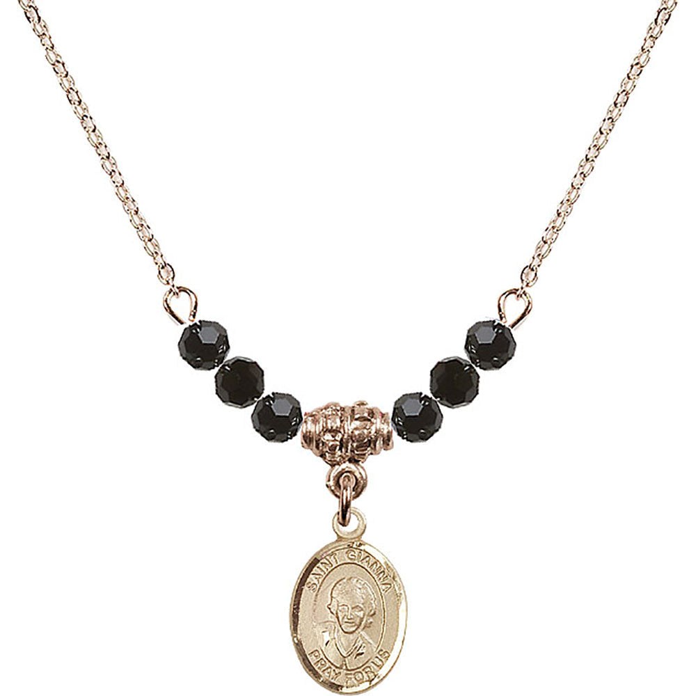 14kt Gold Filled Saint Gianna Beretta Molla Birthstone Necklace with Jet Beads - 9322