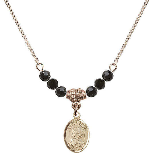 14kt Gold Filled Saint Gianna Beretta Molla Birthstone Necklace with Jet Beads - 9322