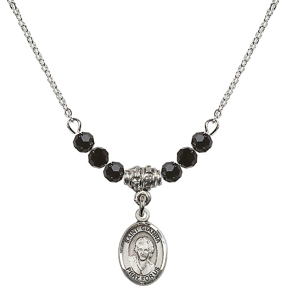 Sterling Silver Saint Gianna Beretta Molla Birthstone Necklace with Jet Beads - 9322