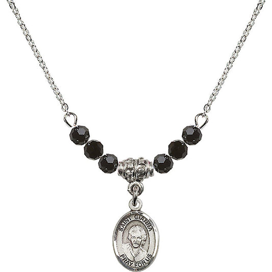 Sterling Silver Saint Gianna Beretta Molla Birthstone Necklace with Jet Beads - 9322