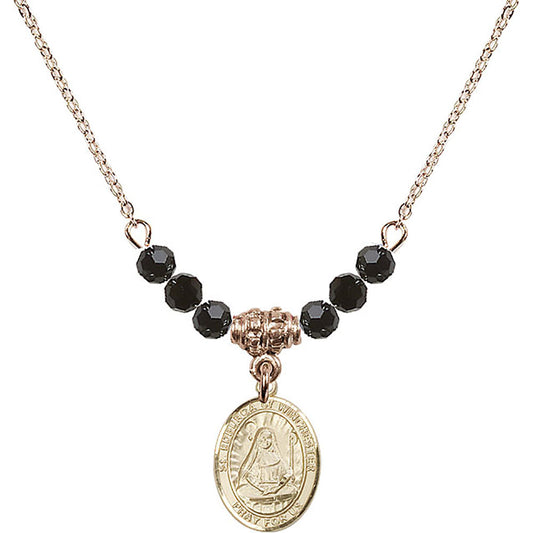 14kt Gold Filled Saint Edburga of Winchester Birthstone Necklace with Jet Beads - 9324