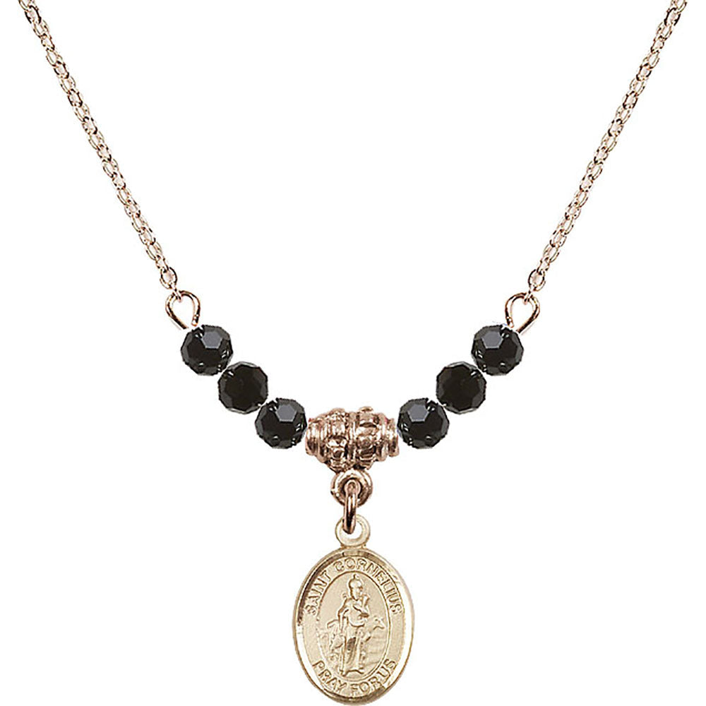 14kt Gold Filled Saint Cornelius Birthstone Necklace with Jet Beads - 9325