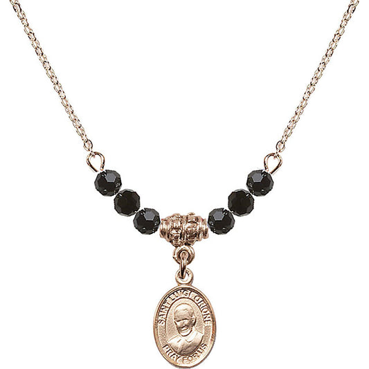 14kt Gold Filled Saint Luigi Orione Birthstone Necklace with Jet Beads - 9326