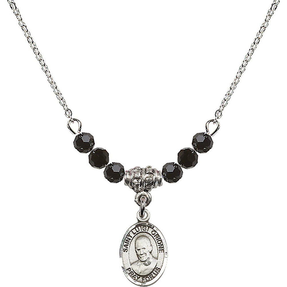 Sterling Silver Saint Luigi Orione Birthstone Necklace with Jet Beads - 9326