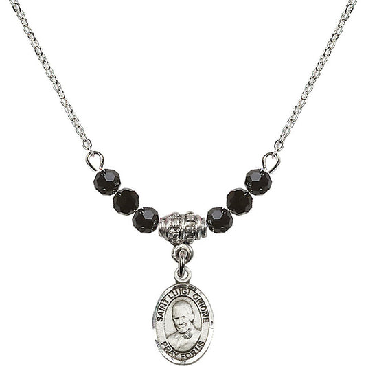 Sterling Silver Saint Luigi Orione Birthstone Necklace with Jet Beads - 9326