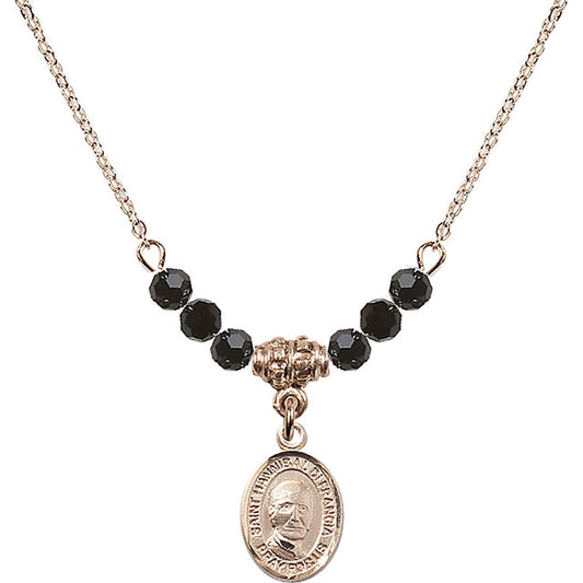 14kt Gold Filled Saint Hannibal Birthstone Necklace with Jet Beads - 9327