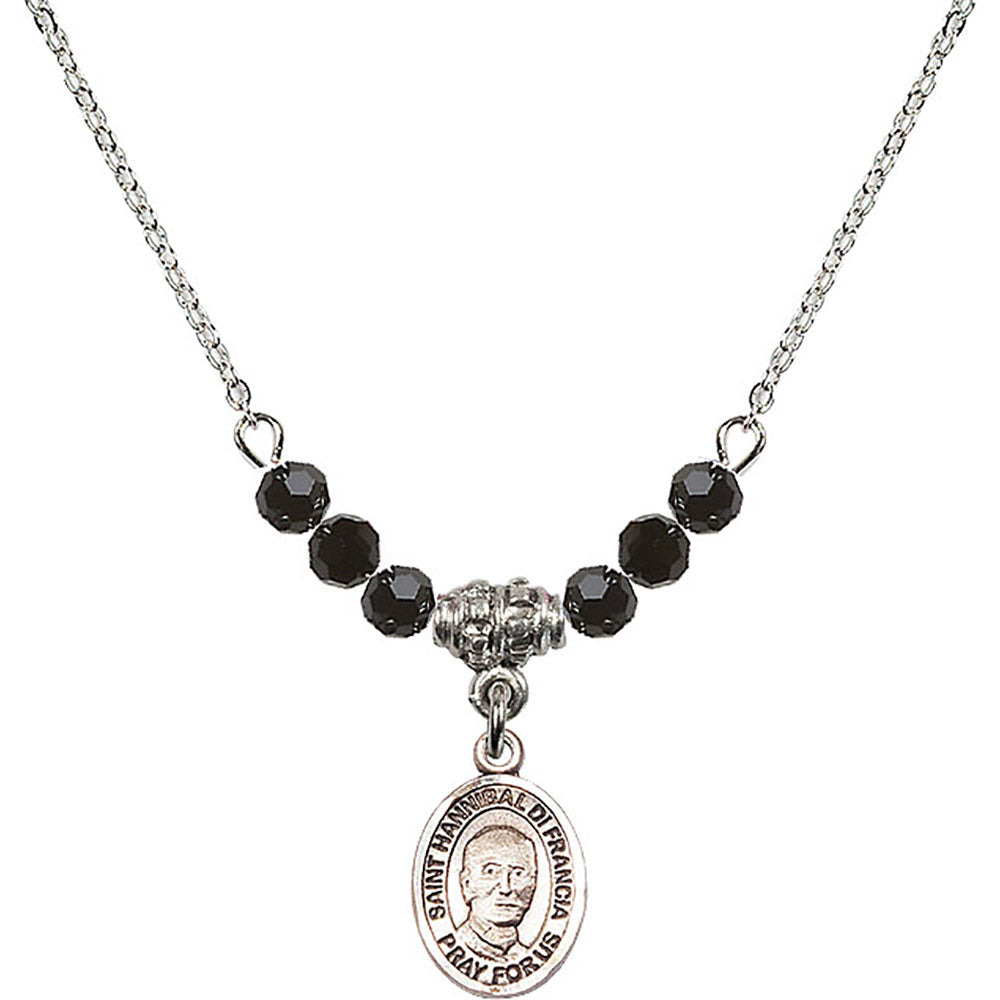 Sterling Silver Saint Hannibal Birthstone Necklace with Jet Beads - 9327