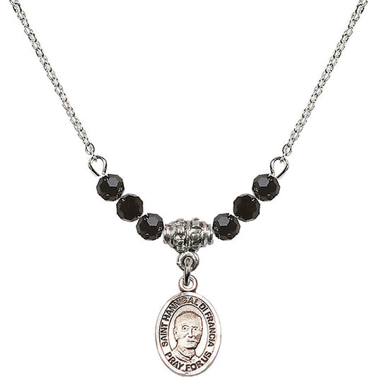 Sterling Silver Saint Hannibal Birthstone Necklace with Jet Beads - 9327