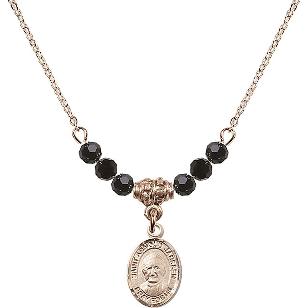 14kt Gold Filled Saint Arnold Janssen Birthstone Necklace with Jet Beads - 9328