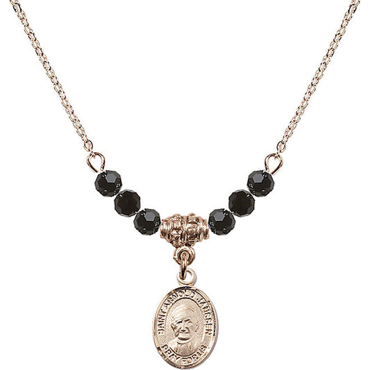 14kt Gold Filled Saint Arnold Janssen Birthstone Necklace with Jet Beads - 9328