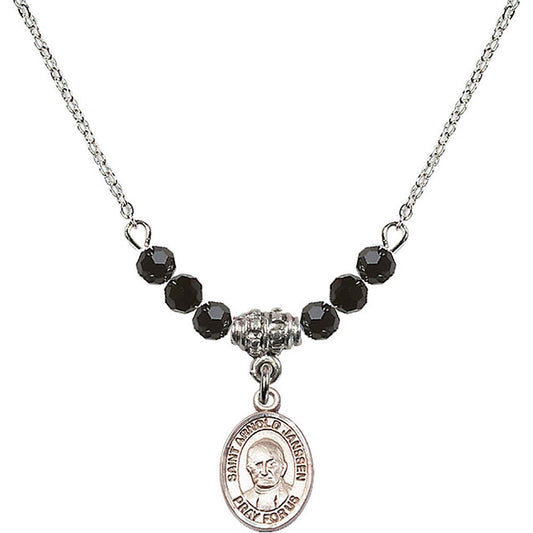 Sterling Silver Saint Arnold Janssen Birthstone Necklace with Jet Beads - 9328