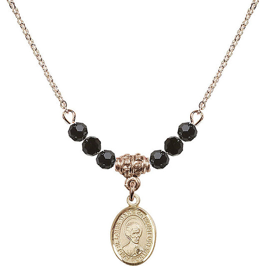 14kt Gold Filled Saint Louis Marie de Montfort Birthstone Necklace with Jet Beads - 9330