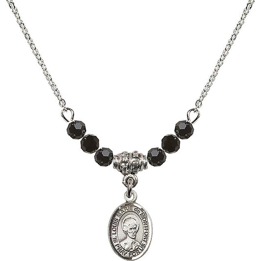 Sterling Silver Saint Louis Marie de Montfort Birthstone Necklace with Jet Beads - 9330