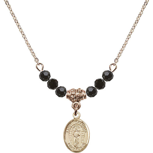 14kt Gold Filled Saint Matthias the Apostle Birthstone Necklace with Jet Beads - 9331