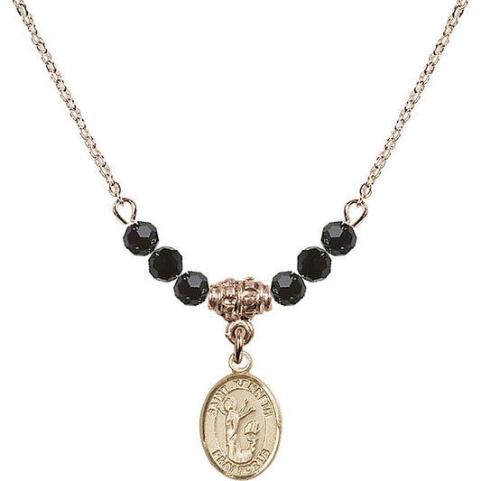 14kt Gold Filled Saint Kenneth Birthstone Necklace with Jet Beads - 9332
