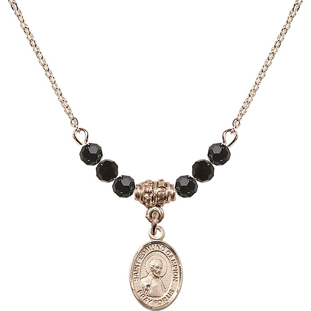 14kt Gold Filled Saint Edmund Campion Birthstone Necklace with Jet Beads - 9333