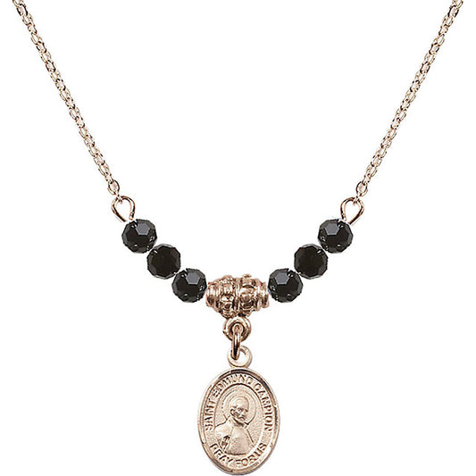14kt Gold Filled Saint Edmund Campion Birthstone Necklace with Jet Beads - 9333