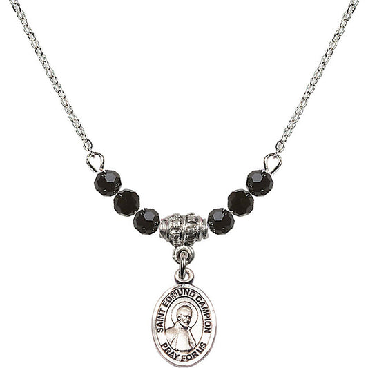Sterling Silver Saint Edmund Campion Birthstone Necklace with Jet Beads - 9333