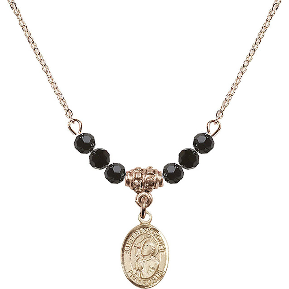 14kt Gold Filled Saint Rene Goupil Birthstone Necklace with Jet Beads - 9334