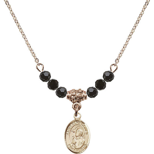 14kt Gold Filled Saint Rene Goupil Birthstone Necklace with Jet Beads - 9334