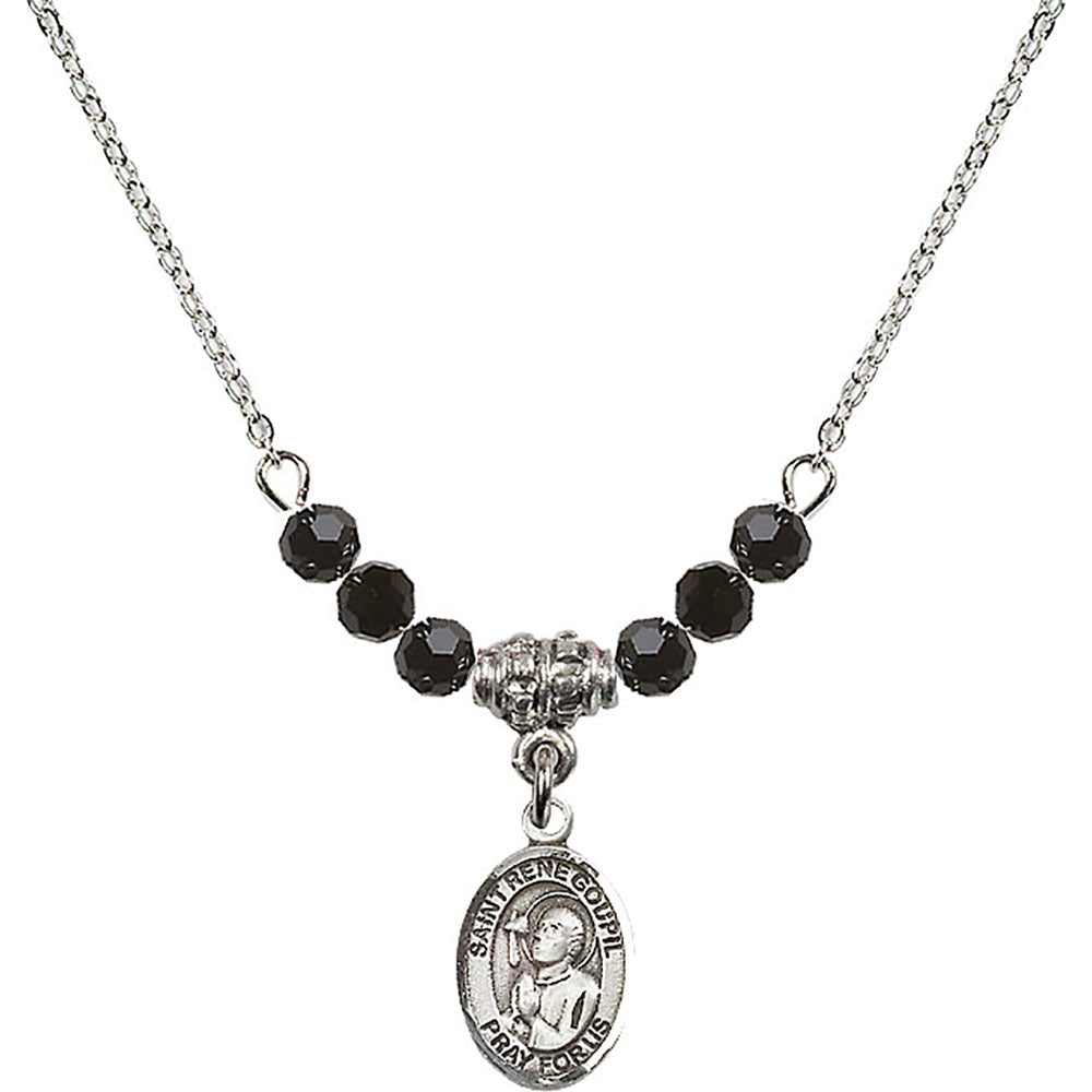Sterling Silver Saint Rene Goupil Birthstone Necklace with Jet Beads - 9334
