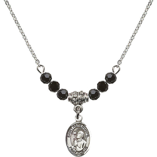 Sterling Silver Saint Rene Goupil Birthstone Necklace with Jet Beads - 9334