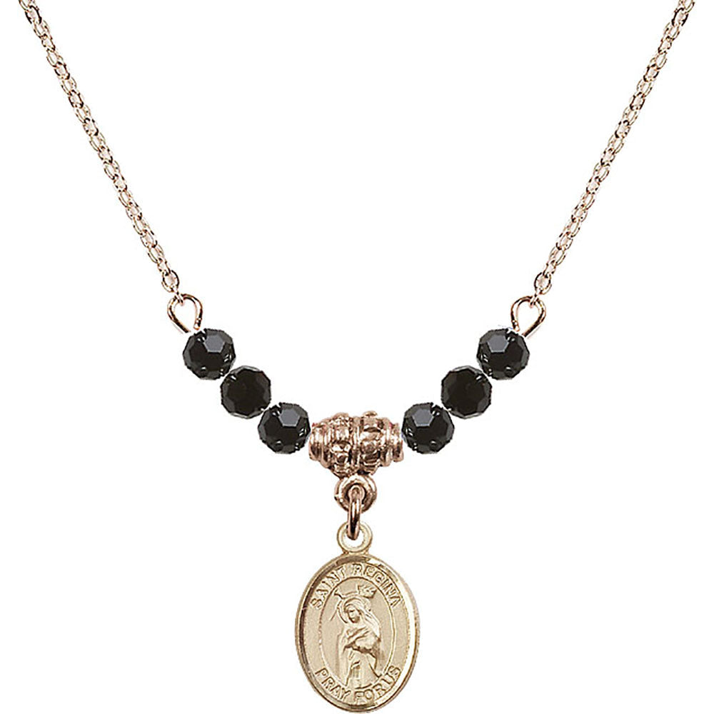 14kt Gold Filled Saint Regina Birthstone Necklace with Jet Beads - 9335