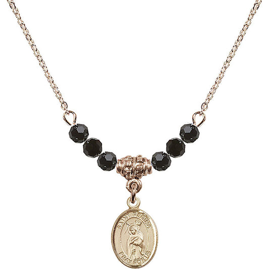14kt Gold Filled Saint Regina Birthstone Necklace with Jet Beads - 9335
