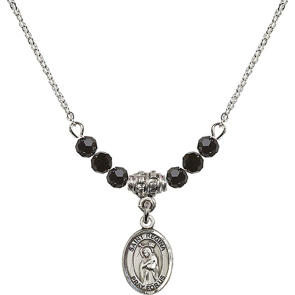 Sterling Silver Saint Regina Birthstone Necklace with Jet Beads - 9335
