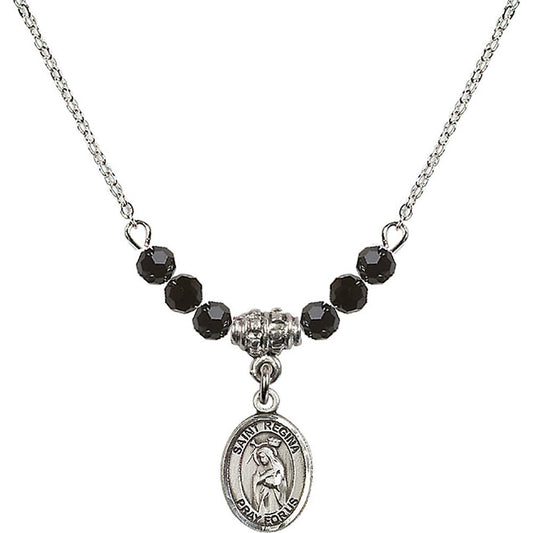 Sterling Silver Saint Regina Birthstone Necklace with Jet Beads - 9335