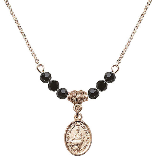 14kt Gold Filled Saint Catherine of Sweden Birthstone Necklace with Jet Beads - 9336