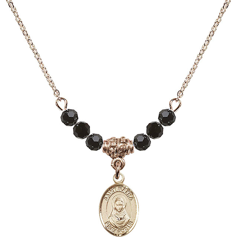 14kt Gold Filled Saint Rafka Birthstone Necklace with Jet Beads - 9338