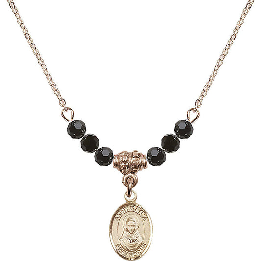 14kt Gold Filled Saint Rafka Birthstone Necklace with Jet Beads - 9338
