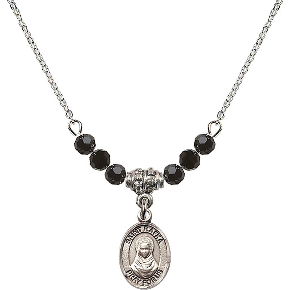 Sterling Silver Saint Rafka Birthstone Necklace with Jet Beads - 9338
