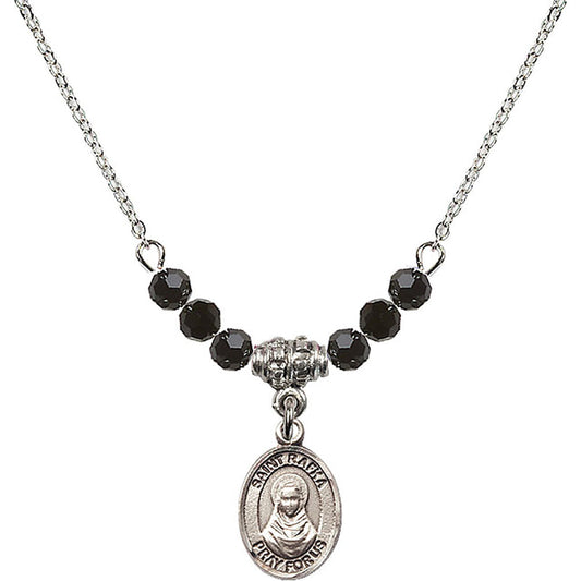 Sterling Silver Saint Rafka Birthstone Necklace with Jet Beads - 9338