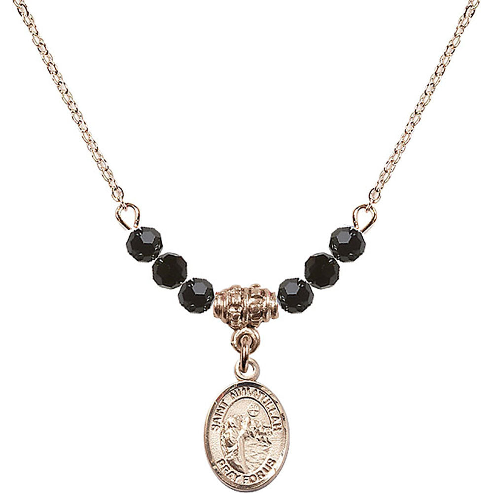 14kt Gold Filled Saint Nimatullah Birthstone Necklace with Jet Beads - 9339