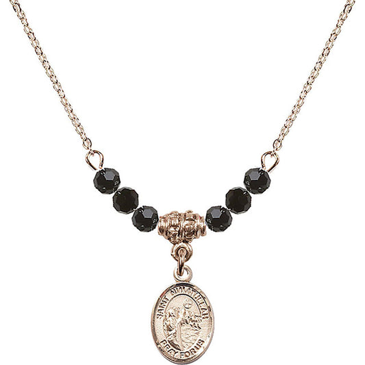 14kt Gold Filled Saint Nimatullah Birthstone Necklace with Jet Beads - 9339