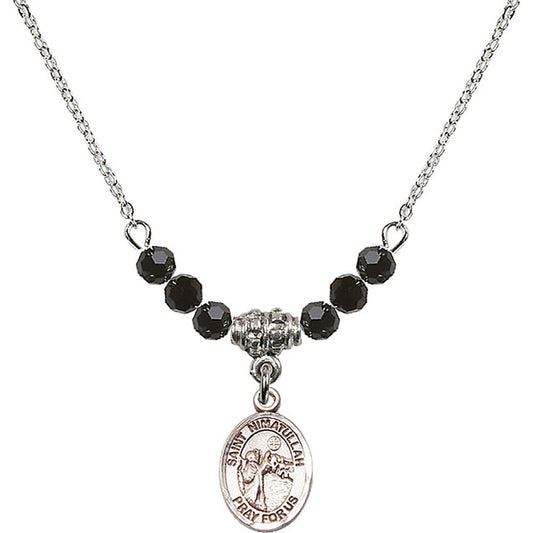 Sterling Silver Saint Nimatullah Birthstone Necklace with Jet Beads - 9339