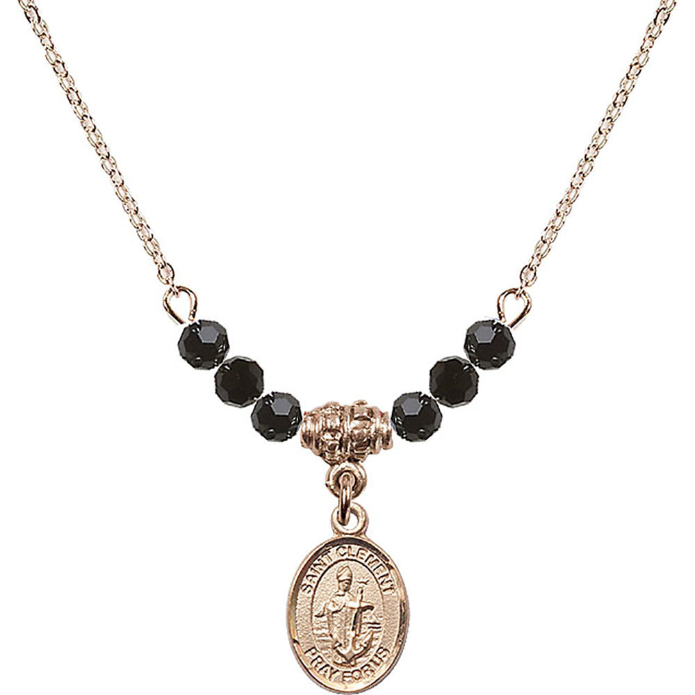 14kt Gold Filled Saint Clement Birthstone Necklace with Jet Beads - 9340