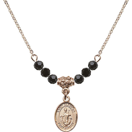 14kt Gold Filled Saint Clement Birthstone Necklace with Jet Beads - 9340