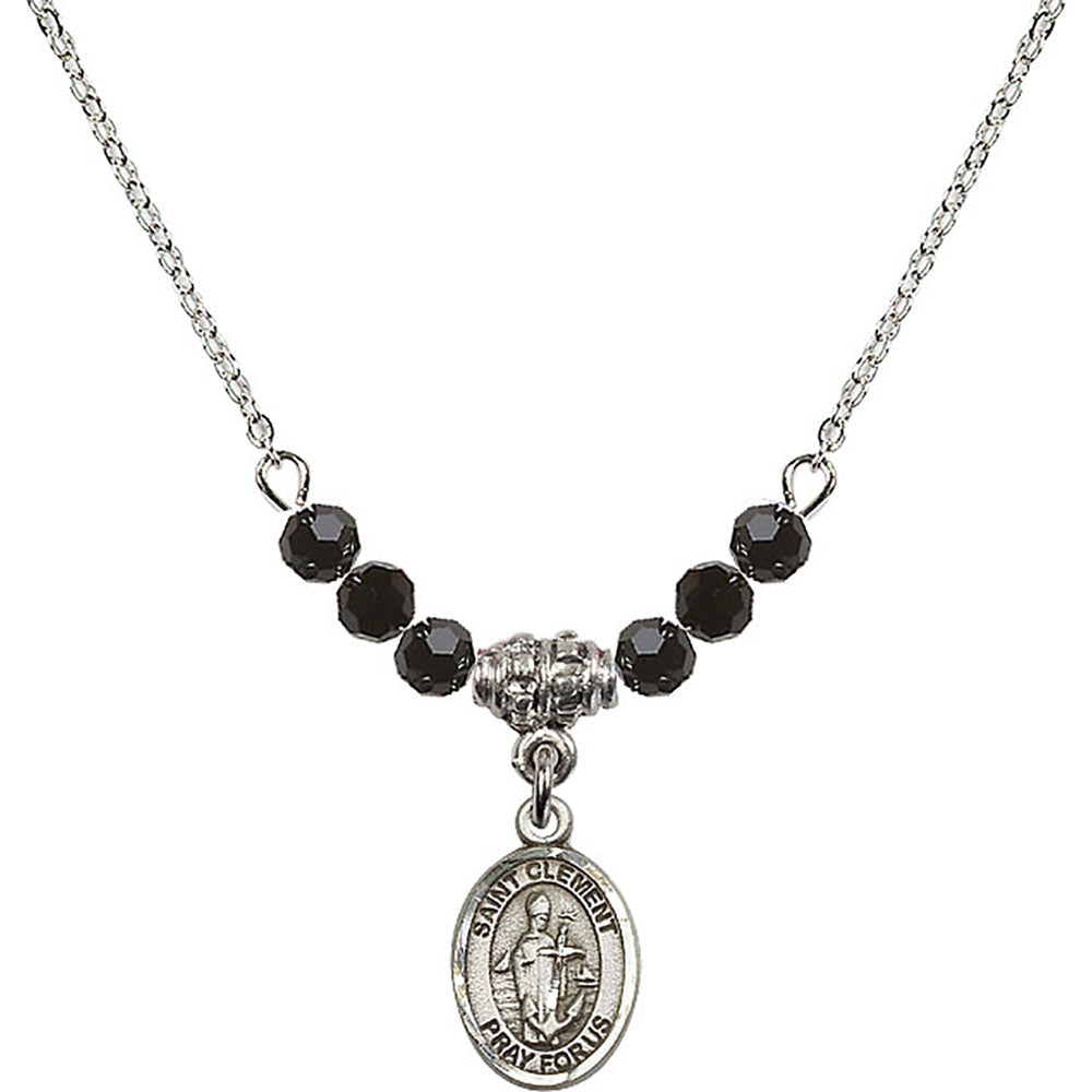 Sterling Silver Saint Clement Birthstone Necklace with Jet Beads - 9340