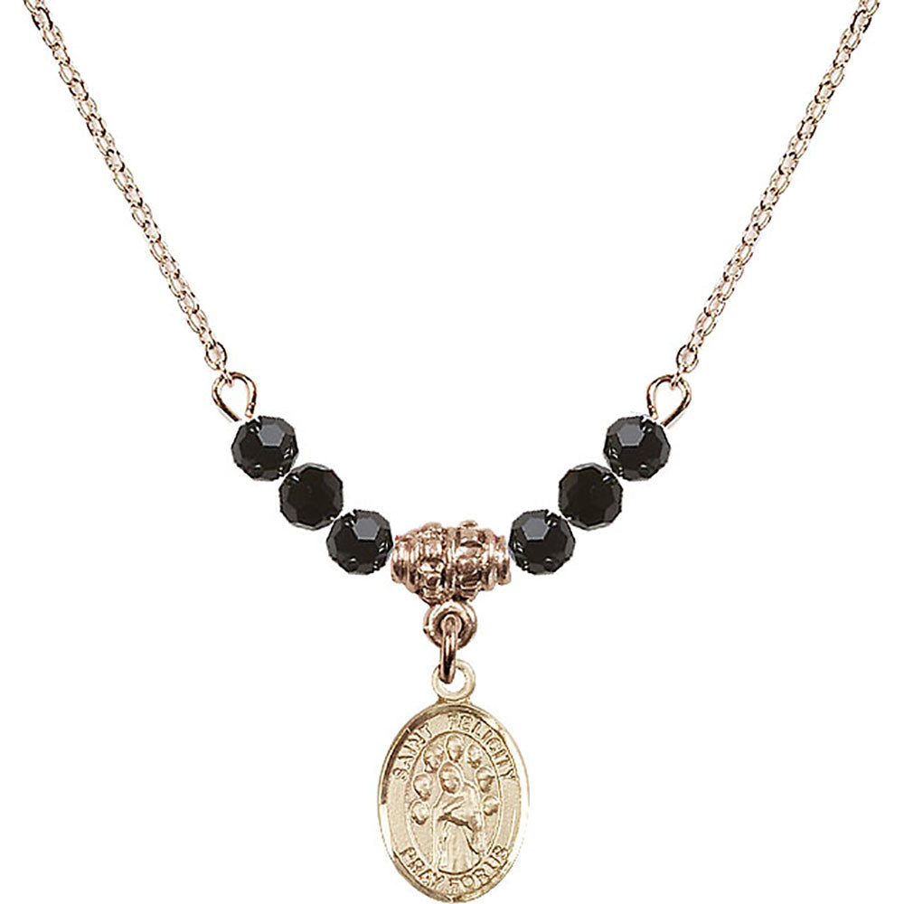 14kt Gold Filled Saint Felicity Birthstone Necklace with Jet Beads - 9341
