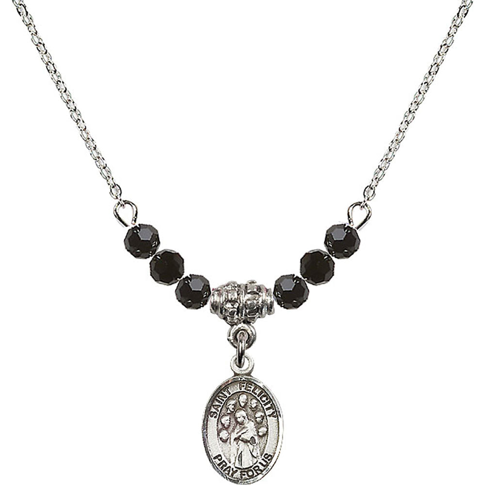 Sterling Silver Saint Felicity Birthstone Necklace with Jet Beads - 9341