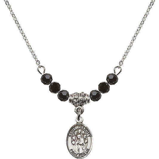 Sterling Silver Saint Felicity Birthstone Necklace with Jet Beads - 9341