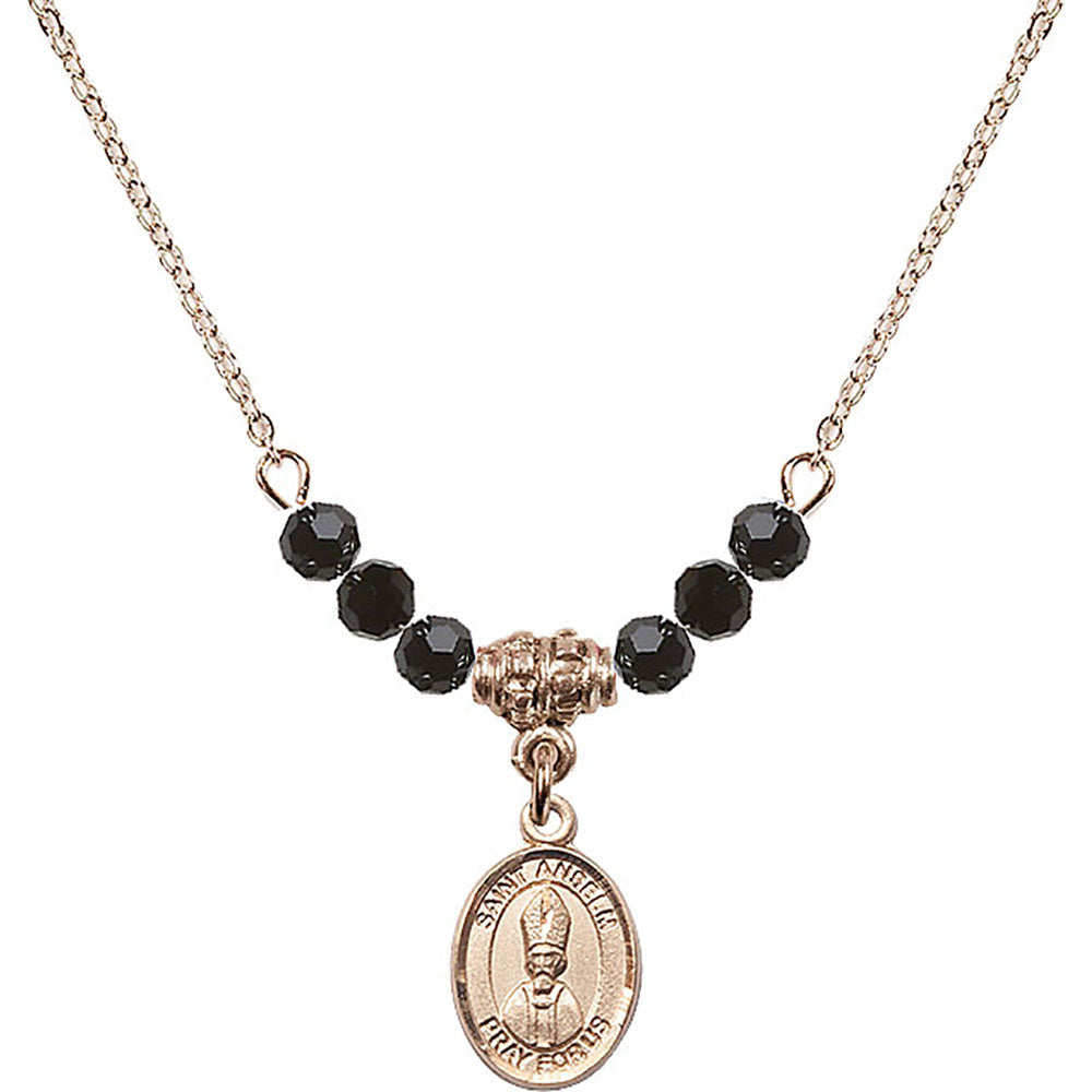 14kt Gold Filled Saint Anselm of Canterbury Birthstone Necklace with Jet Beads - 9342