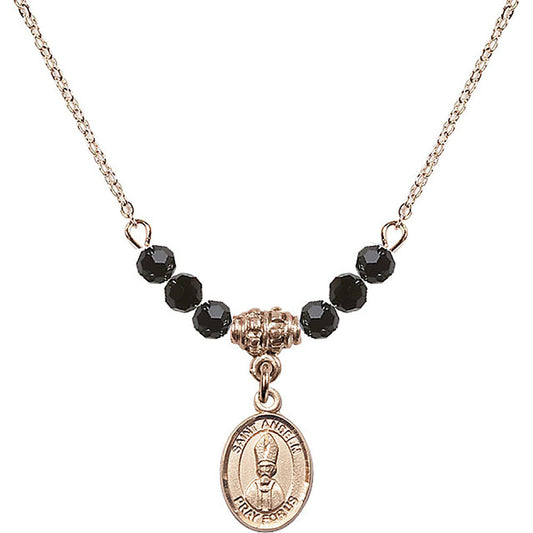 14kt Gold Filled Saint Anselm of Canterbury Birthstone Necklace with Jet Beads - 9342