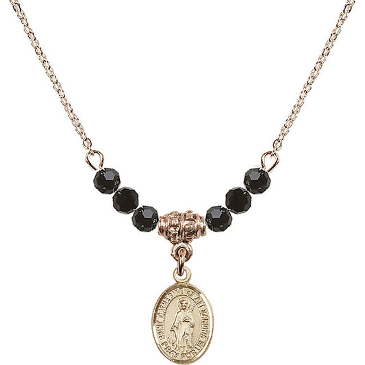 14kt Gold Filled Saint Catherine of Alexandria Birthstone Necklace with Jet Beads - 9343