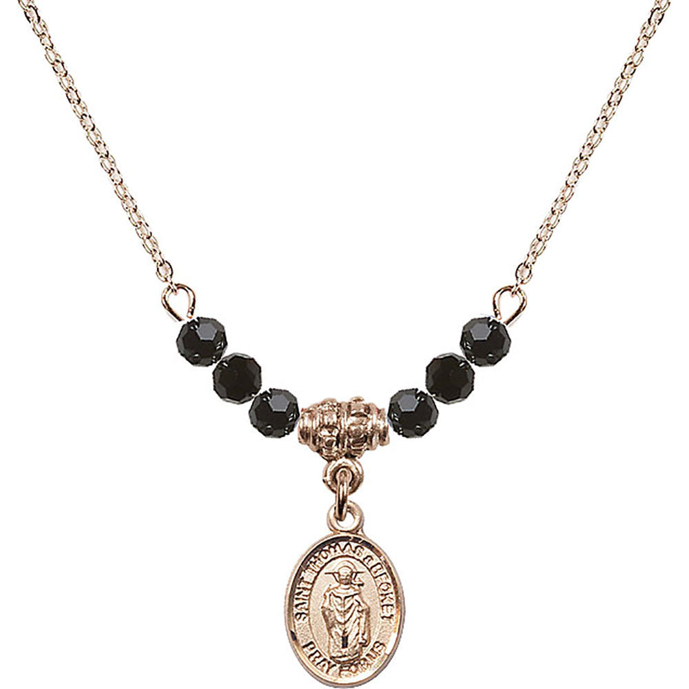 14kt Gold Filled Saint Thomas A Becket Birthstone Necklace with Jet Beads - 9344