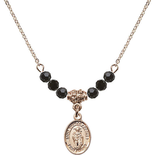 14kt Gold Filled Saint Thomas A Becket Birthstone Necklace with Jet Beads - 9344