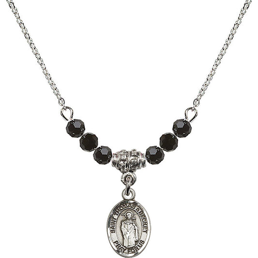 Sterling Silver Saint Thomas A Becket Birthstone Necklace with Jet Beads - 9344
